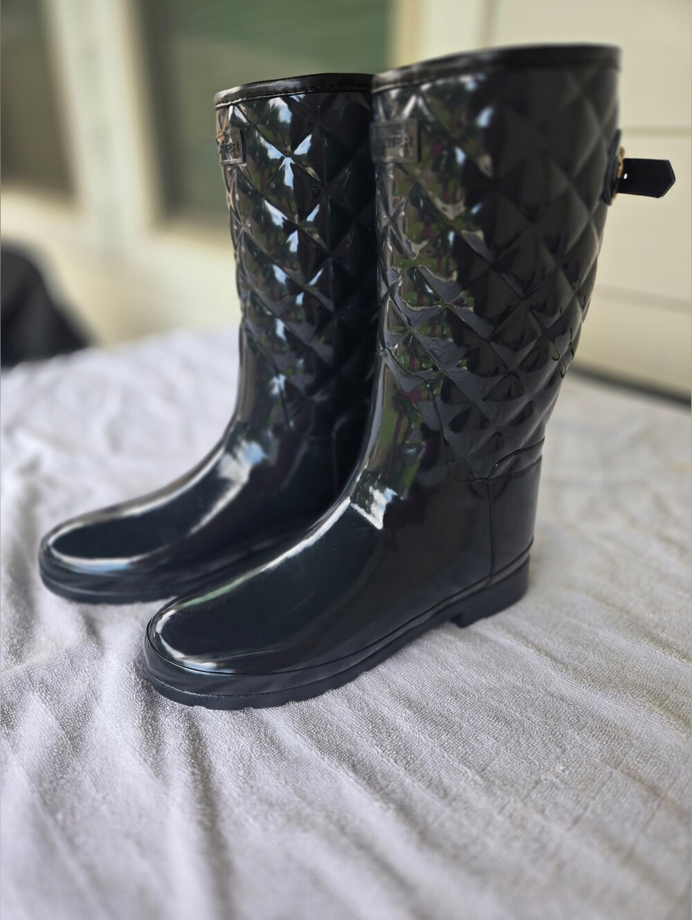 Hunter‎ Dark Grey Quilted Gloss Mid-Calf Rain Boots
